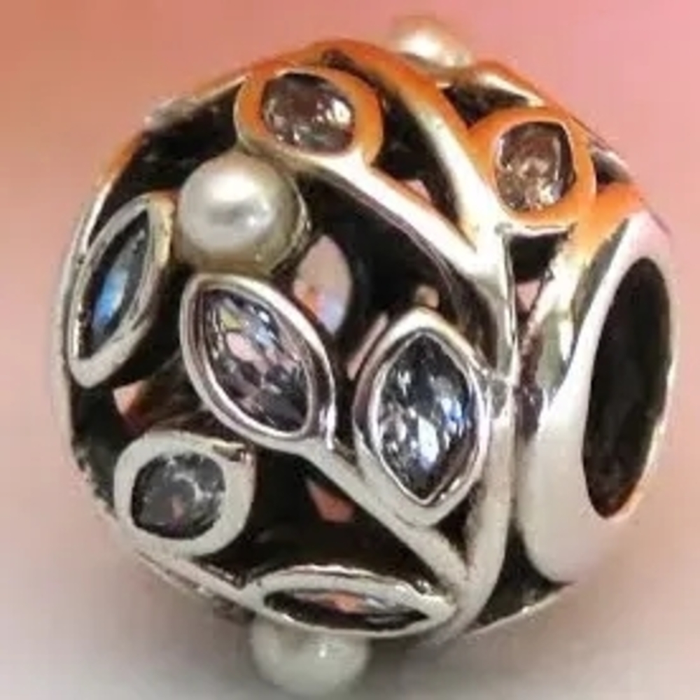 Pandora Silver and Black Leaf Charm